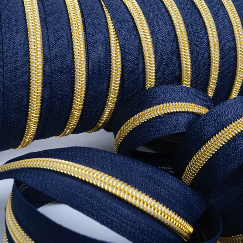 3mm Navy and Gold Zipper by the Yard - Maison Klem